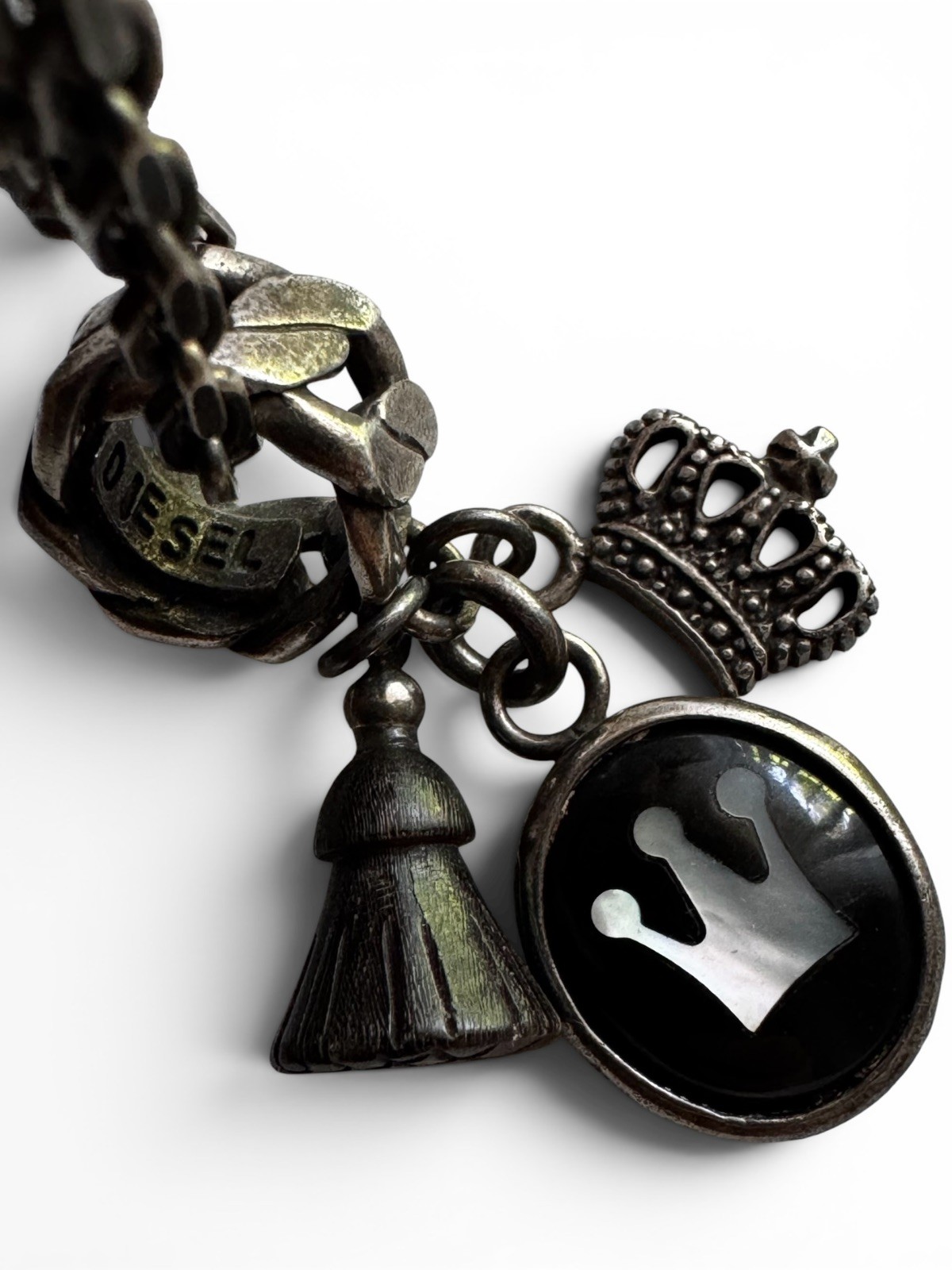 Diesel For Successful Living 925 Marked Charm Necklace Crown Pendant Y2K Mens