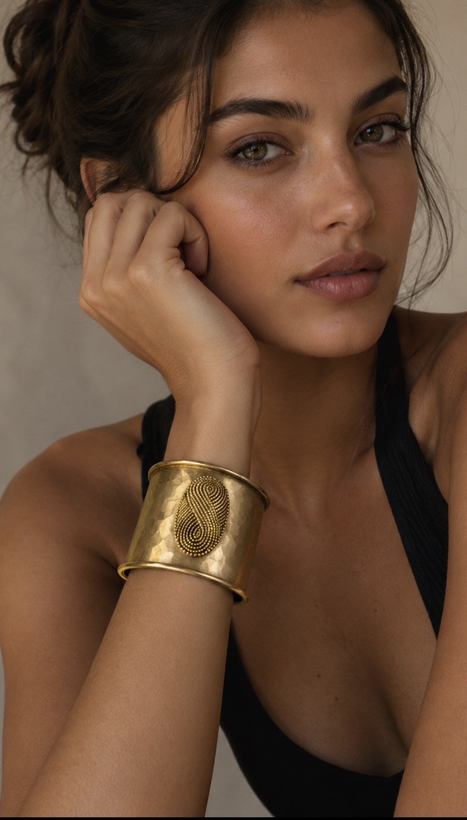 Yves Saint Laurent YSL 1980’s Wide Hammered Cuff Bangle Bracelet