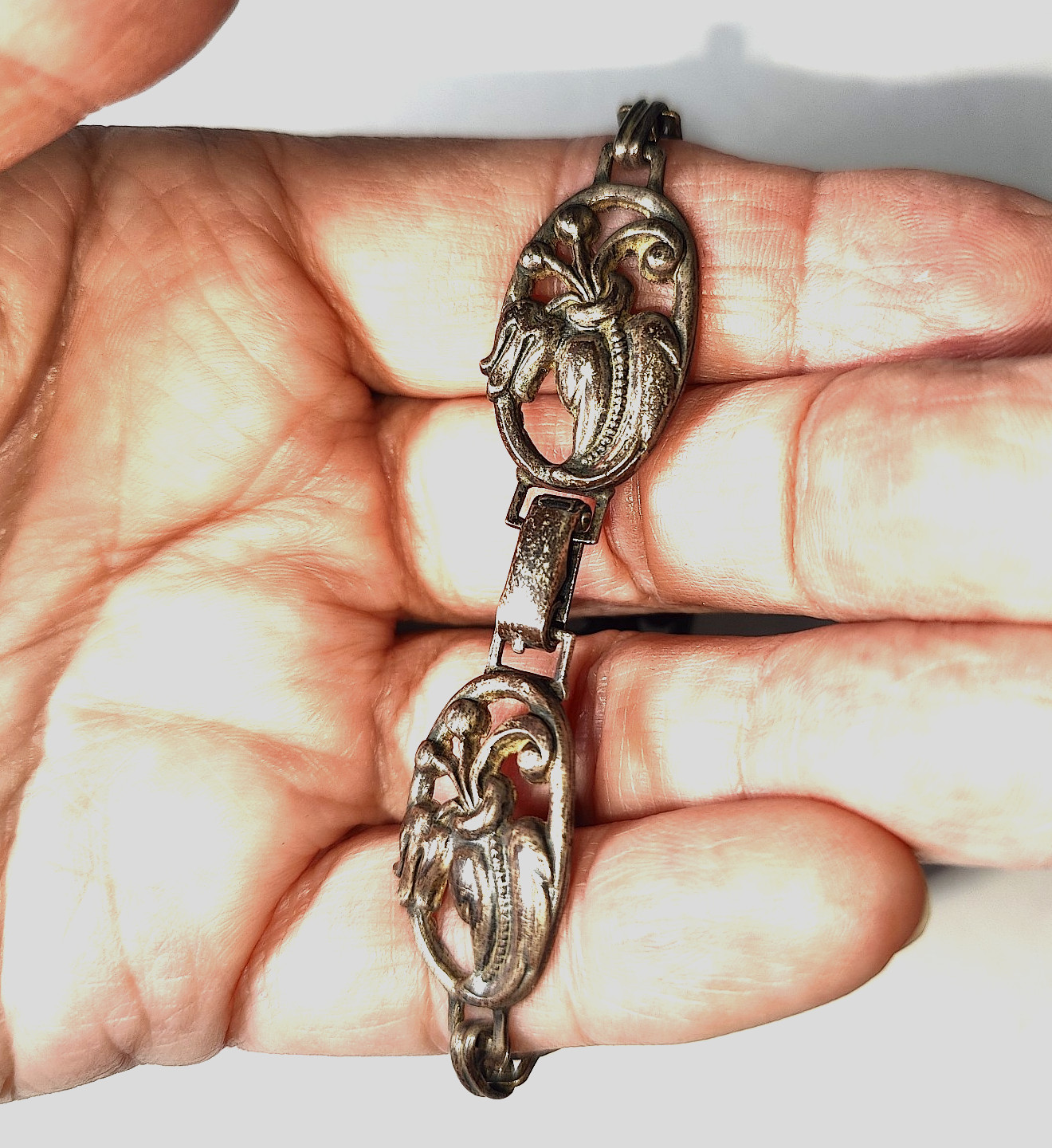 Danecraft Art Nouveau Revival Sterling Silver Signed Flower Panel Link Bracelet