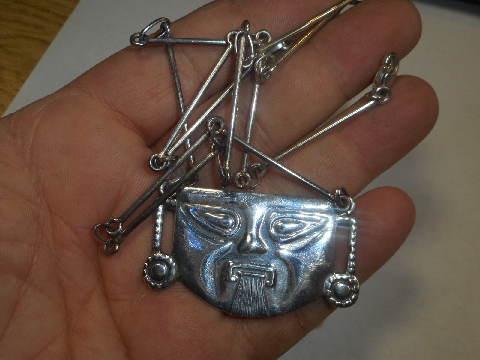 Face of Man Sticking His Tongue Unusual NECKLACE Signed ANDES Vintage Sterling