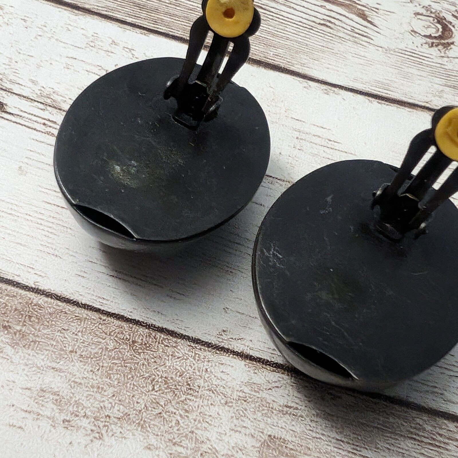 Vintage Clip On Earrings – Extra Large Metal Dark Brown & Brass Tones