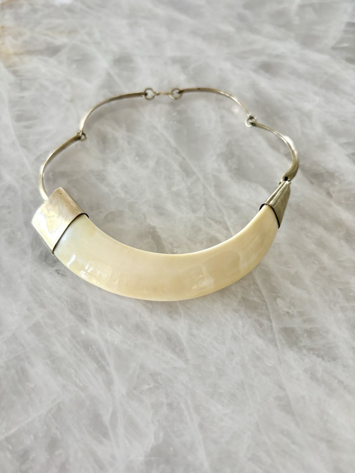 Vintage Mid-Century Natural Horn Necklace With Brass Fittings Circa 1960