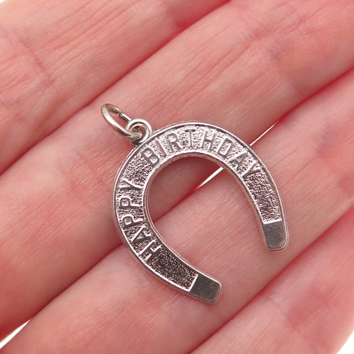Rembrandt 925 Sterling Silver Vintage Happy Birthday Horseshoe Charm Pendant