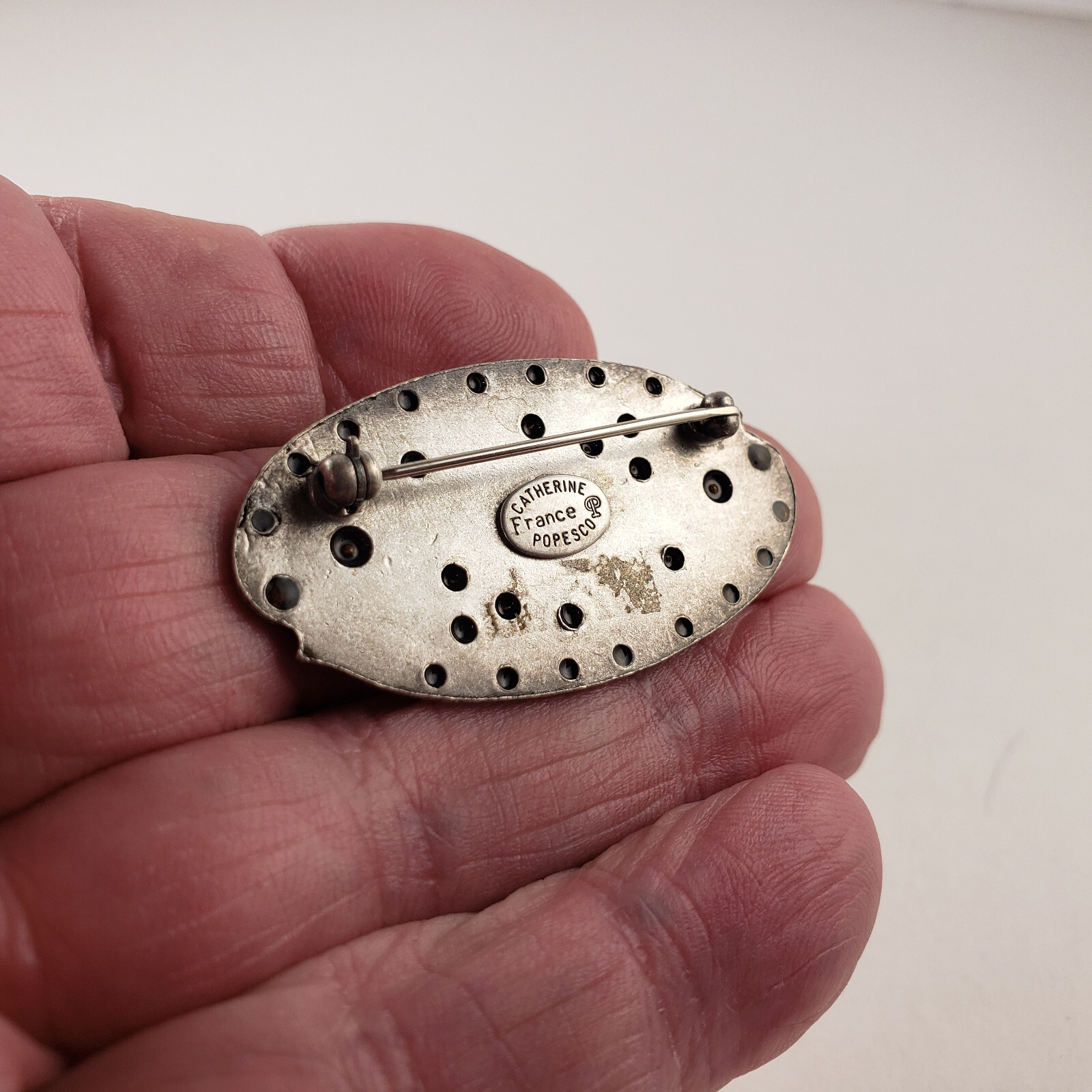 Art Deco Catherine Popesco Brooch Pin White Rhinestones France [7531]