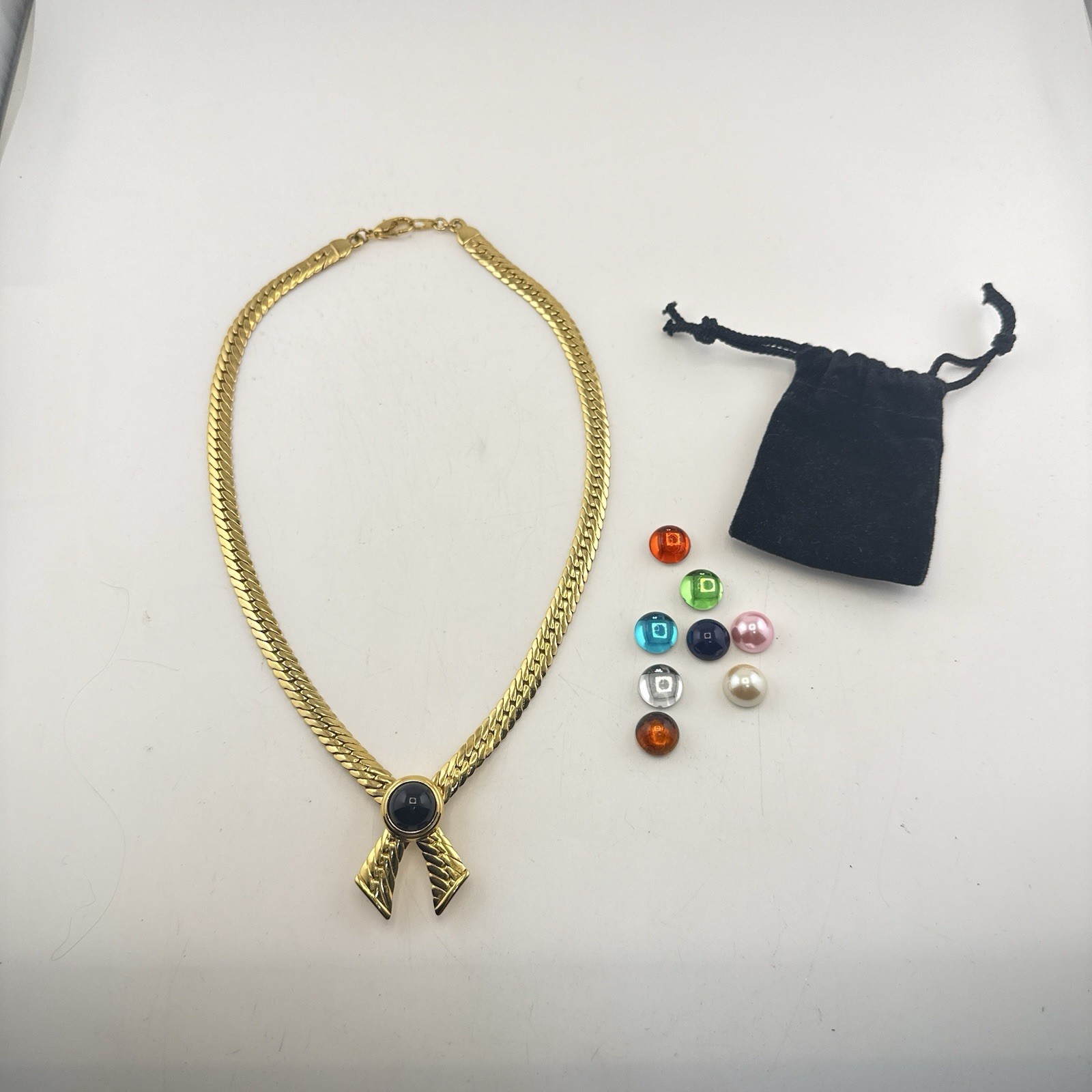 Joan Rivers Necklace Omega Interchangeable Set 9 Colors Gold Tone Cabochon Box