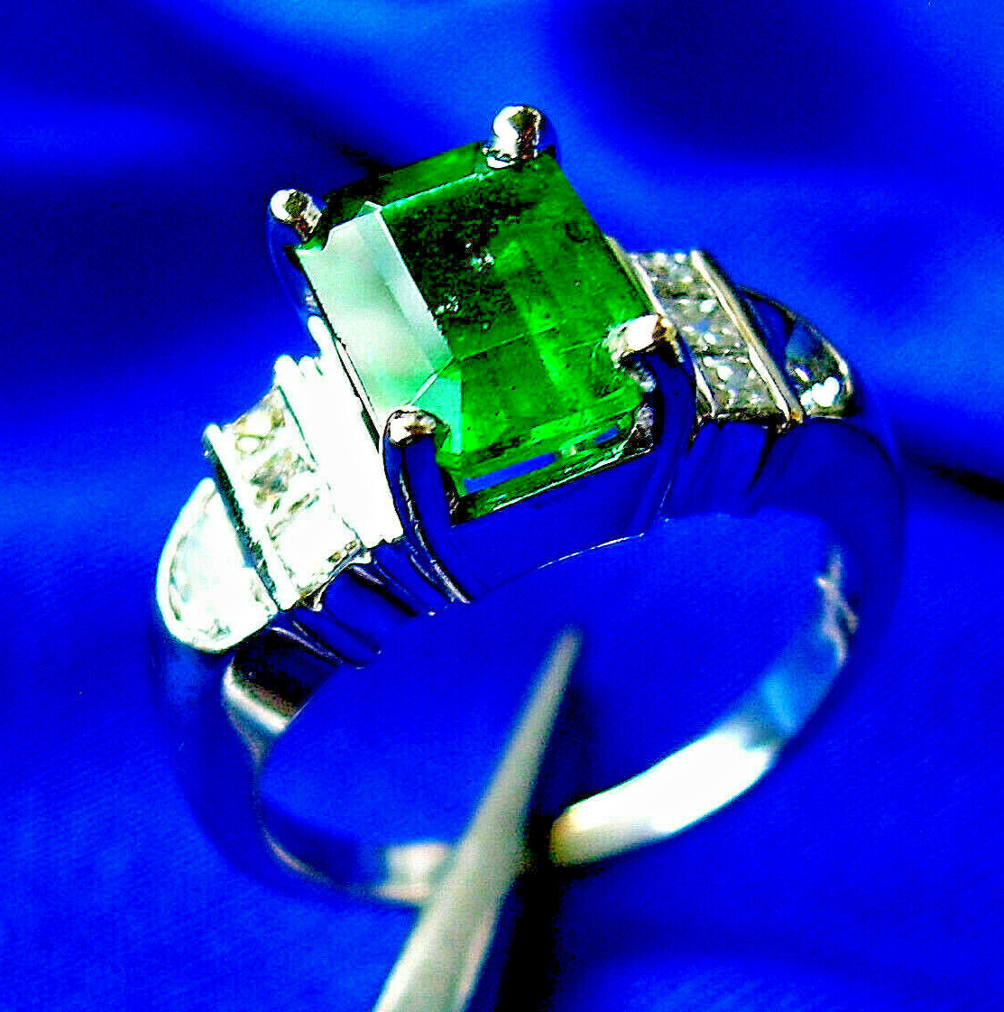Original EARTH MINED EMERALD DIAMOND Deco Engagement Ring 14K GOLD Solitaire S 7