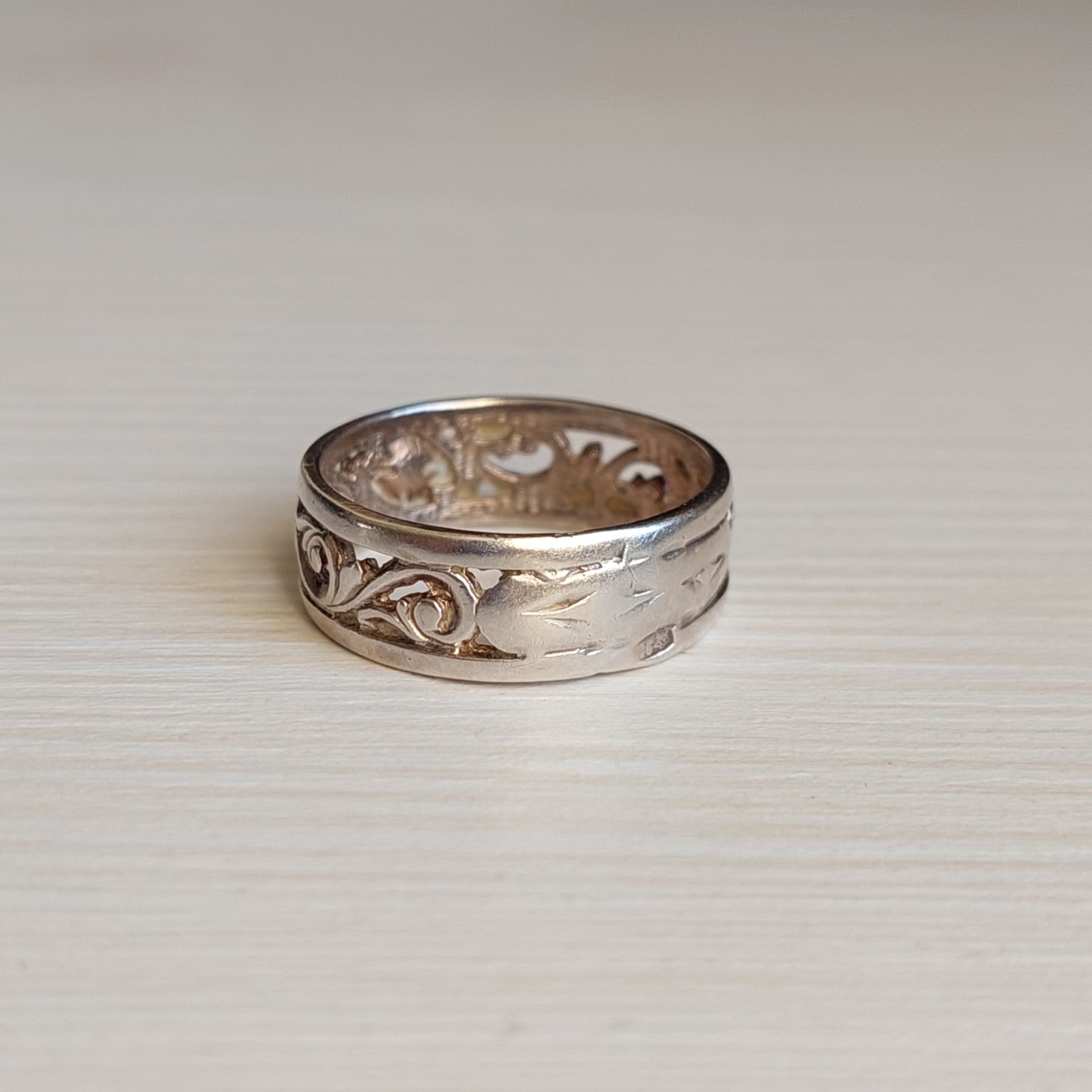 Vintage 916 Silver Ring Engraved Band Flower Ornate Design Unisex Size 9/19