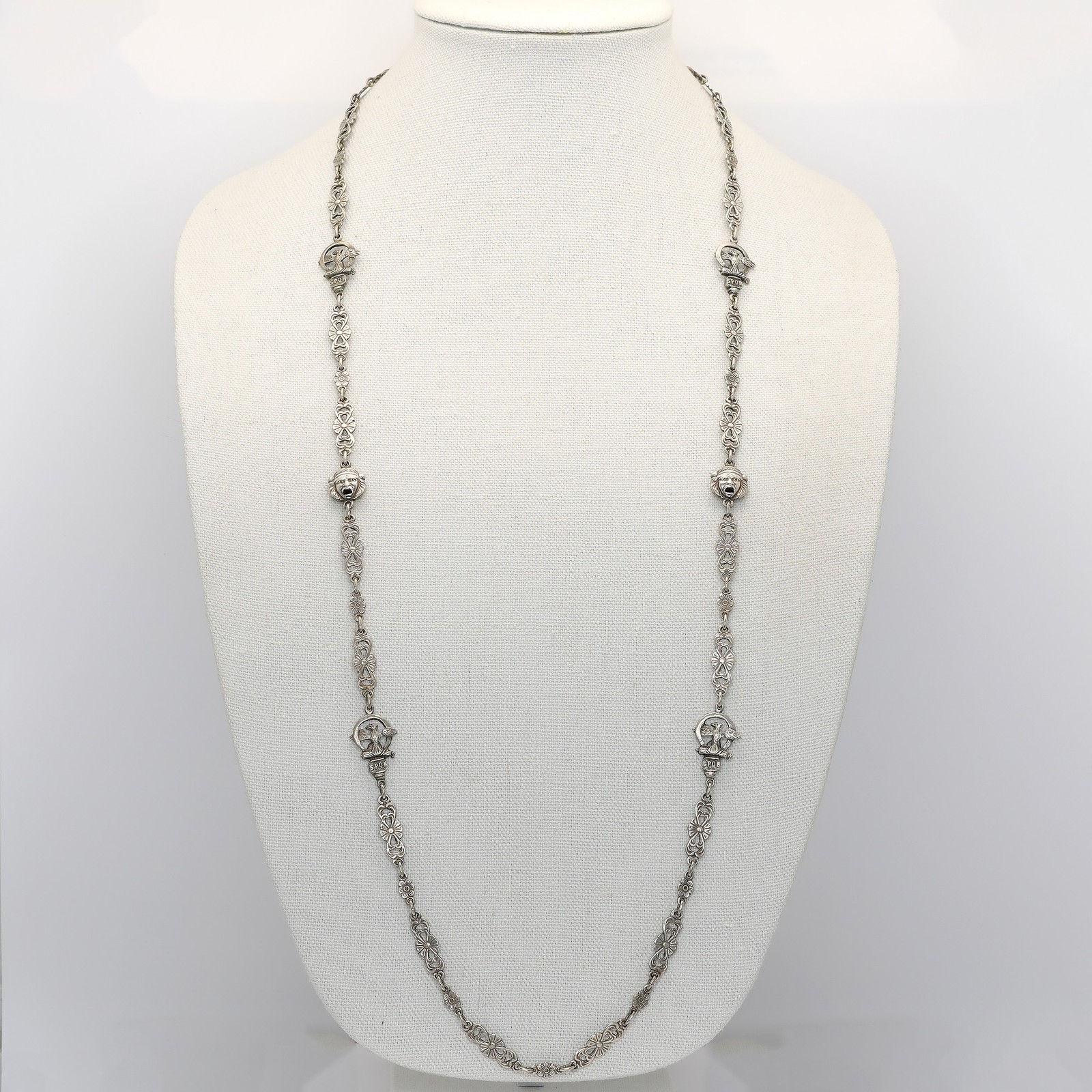 Antique Unsigned Peruzzi 800 Silver Roman Renaissance Revival 38″ Necklace