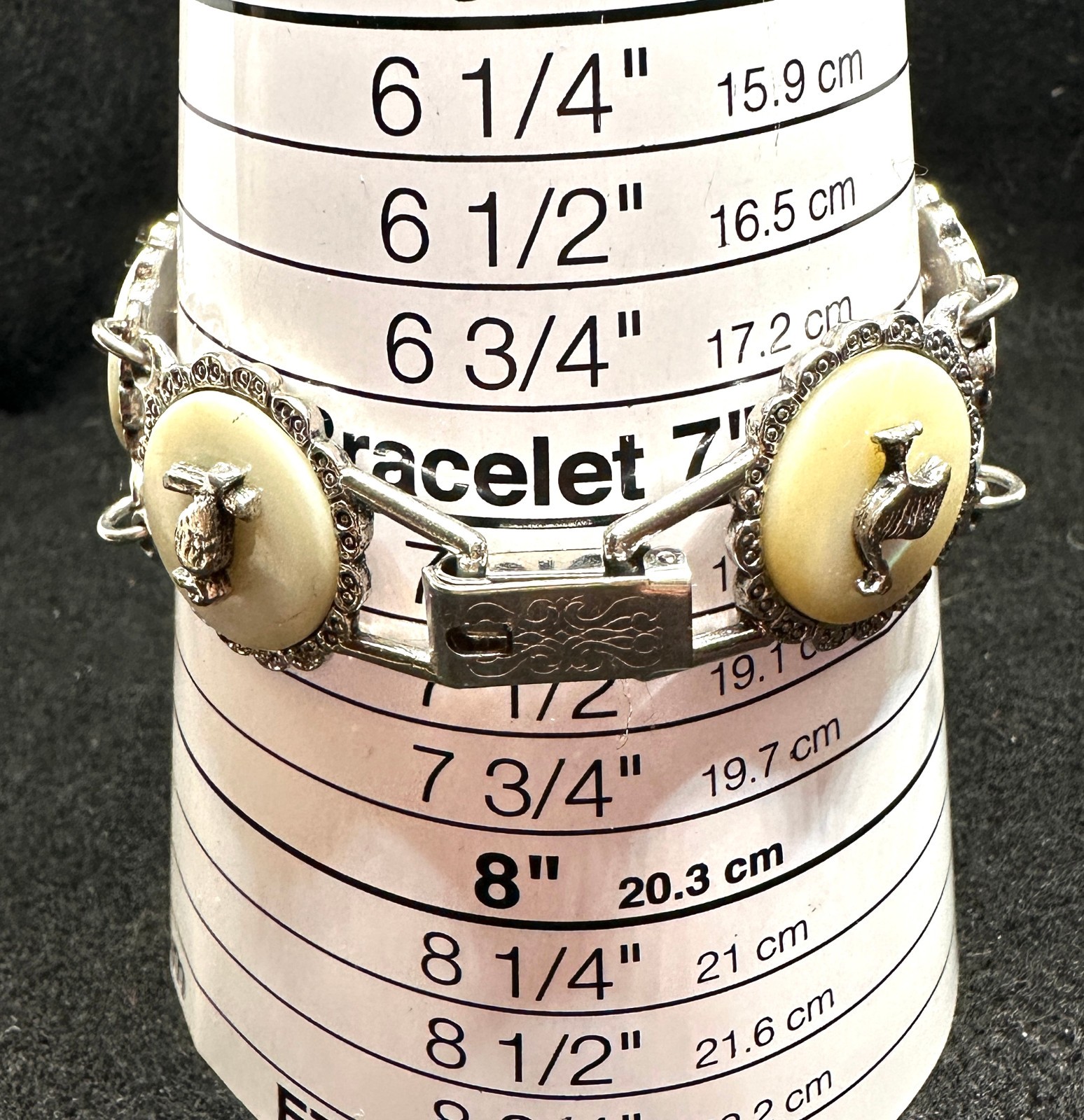 HTF Vtg Australia Souvenir MOP SILVER TONE BRACELET Kangaroo, Koala, Kookaburra
