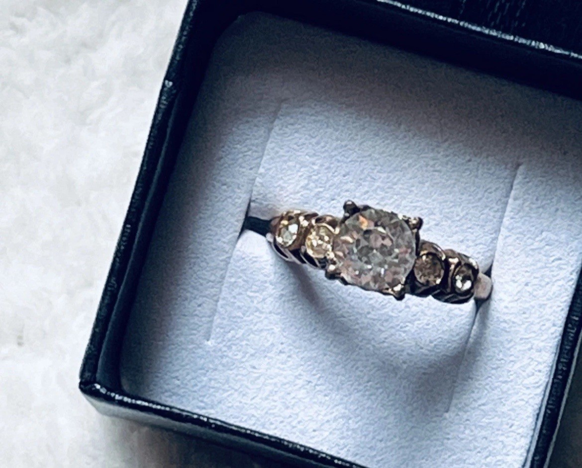 VINTAGE Engagement Ring Gold Art Deco Solitaire SIGNED McGrath-Hamin -SIZE 5.75