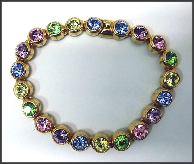 Vintage Gold Plated Bezel Set Crystals Multi Color Crystal 7 1/8″ Bracelet