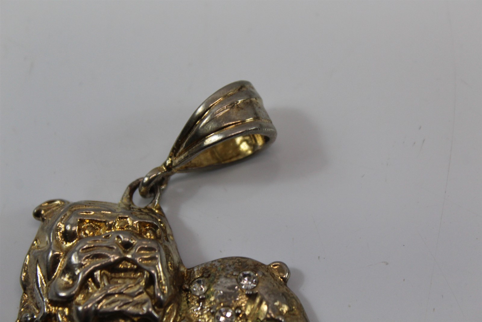 Bulldog Pendant Collectible Gold-tone Alloy With Clear Stones Vintage