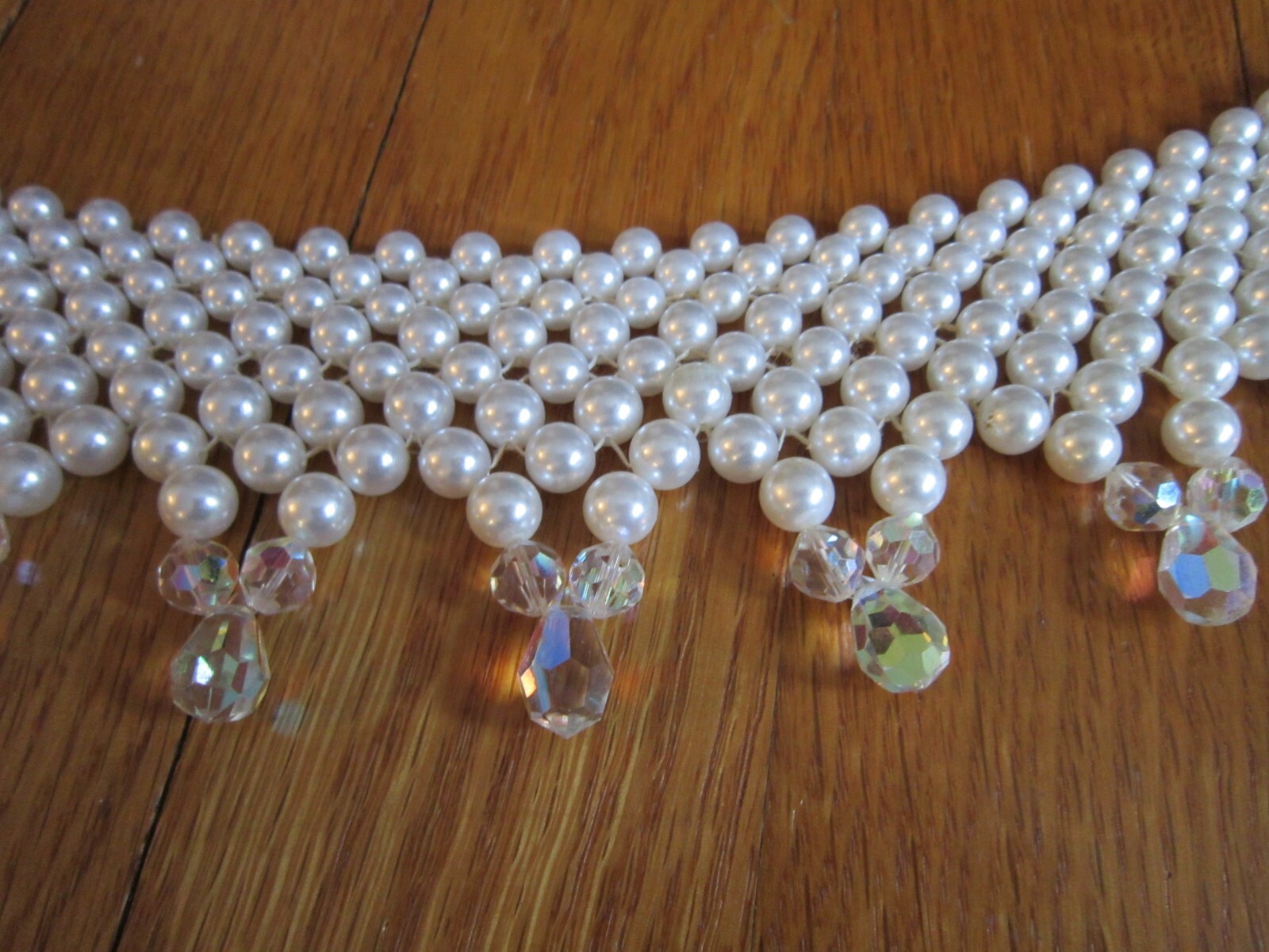 Vtg Faux Pearl Crystal Bead Choker Necklace Layered Bib Statement Wedding Retro