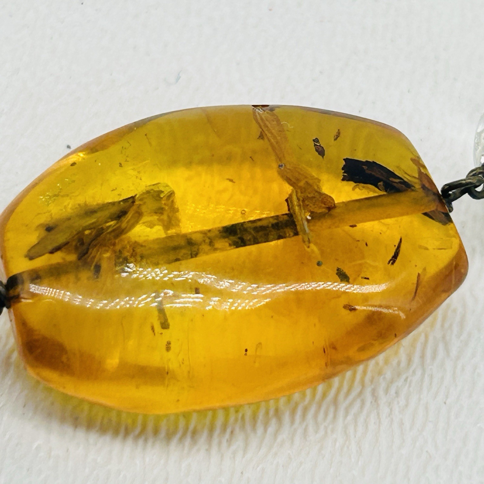 Art Deco Vintage Baltic Amber Honey Cognac Yellow & Clear Glass Necklace 34″