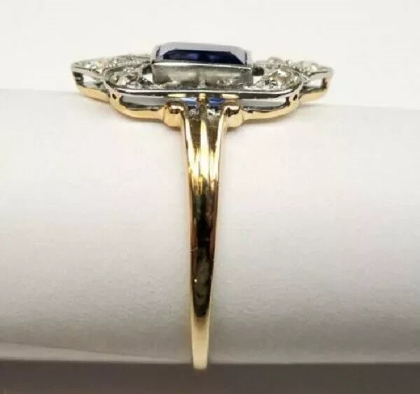 Art Deco Style 2.1Ct Lab Created Blue Sapphire Anniversary Ring 14K Gold Finish