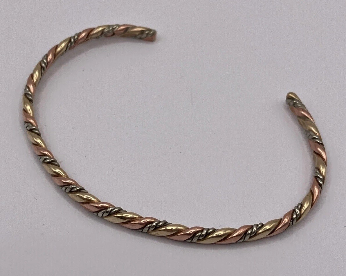 VTG Signed Sergio Lub Mixed Metals Copper & Brass & Silver Twisted Cuff Bracelet