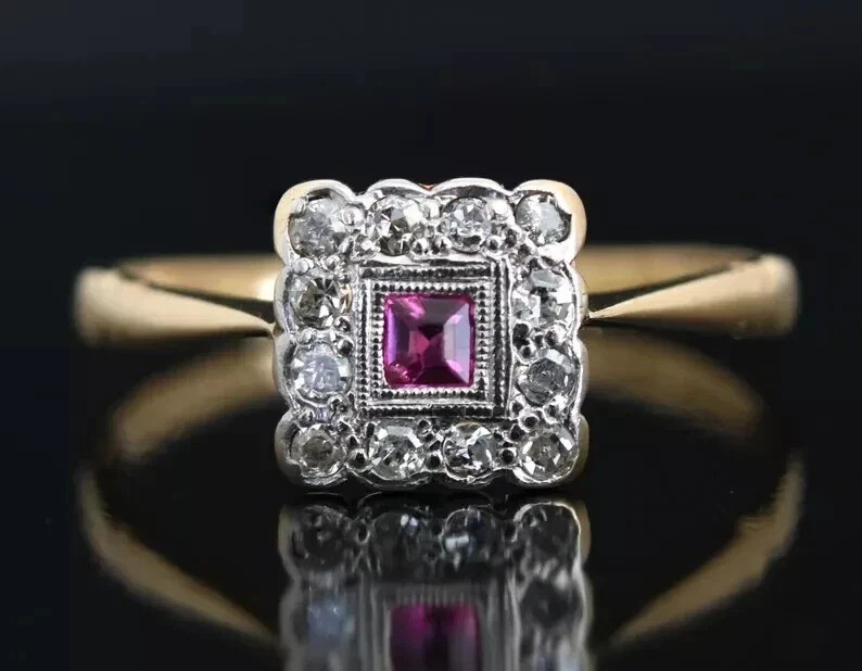 2Ct Art Deco Vintage Lab Created Ruby Wedding Anniversary 14K Gold FN Women Ring