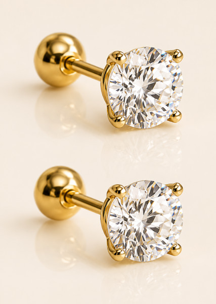14K AU585 Gold Mini Zircon Screw Back Stud Earrings Vintage 4mm Pairs