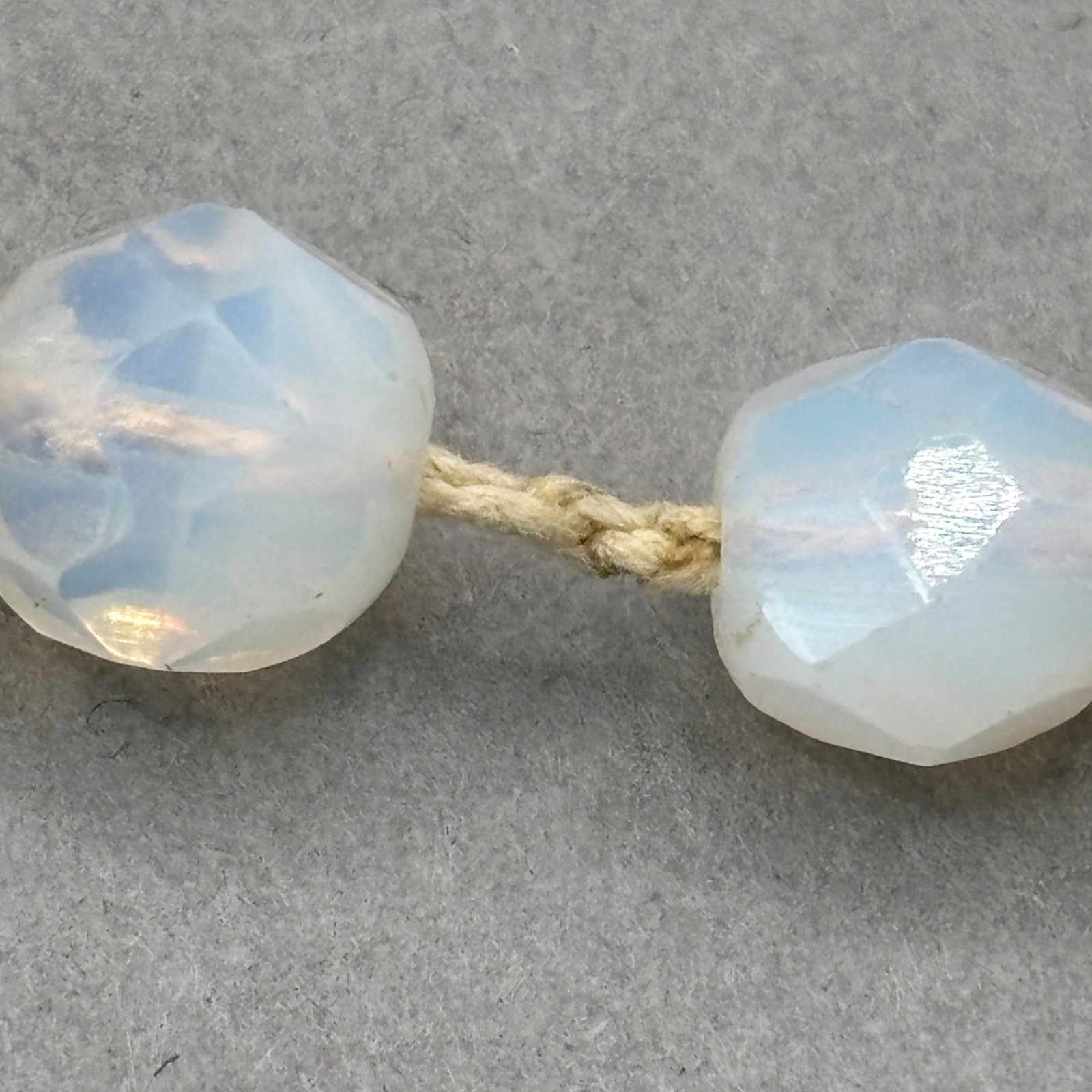Vintage Opaline Opalite Beaded Necklace Faceted Art Glass Hand Knotted 18″
