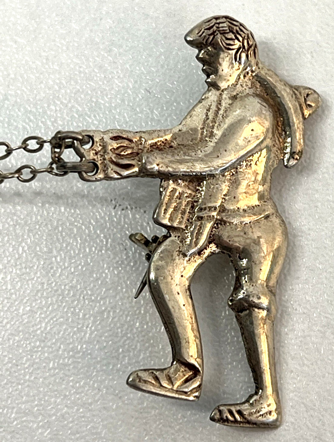 Sterling Silver Chatelaine Brooch Man Donkey Mexico 1940’s 2-Part 16grams