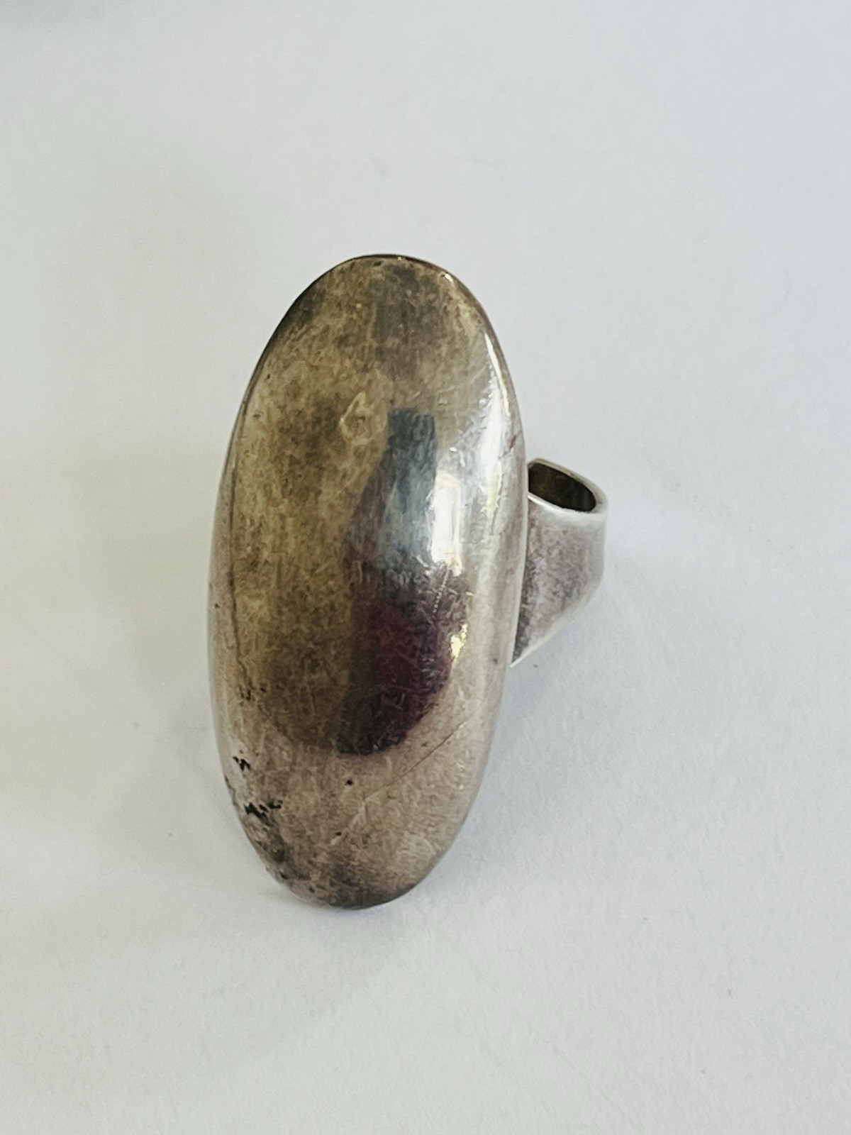 Vintage Sterling Silver Modernist Bold Elongated Dome Ring Size 6 Adjustable