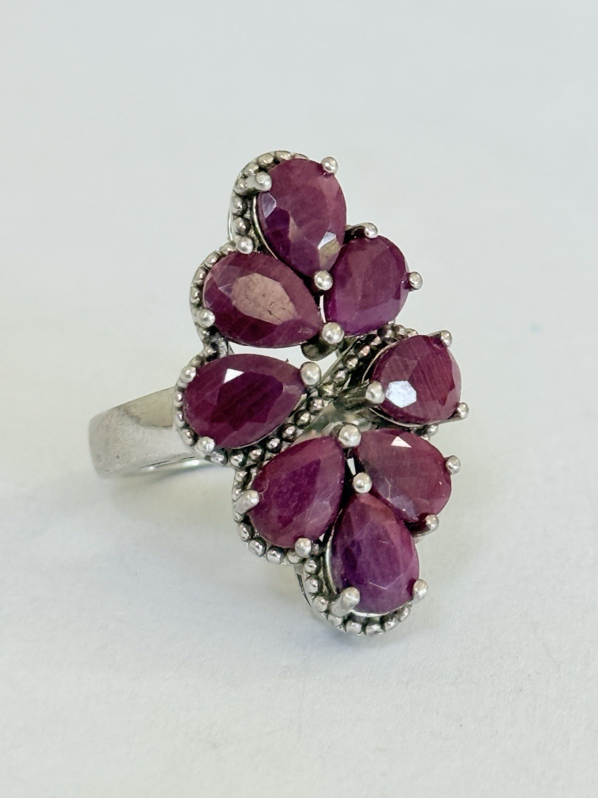 Vintage Designer Sterling Silver 925 Ruby Cluster Cocktail Ring Size 6