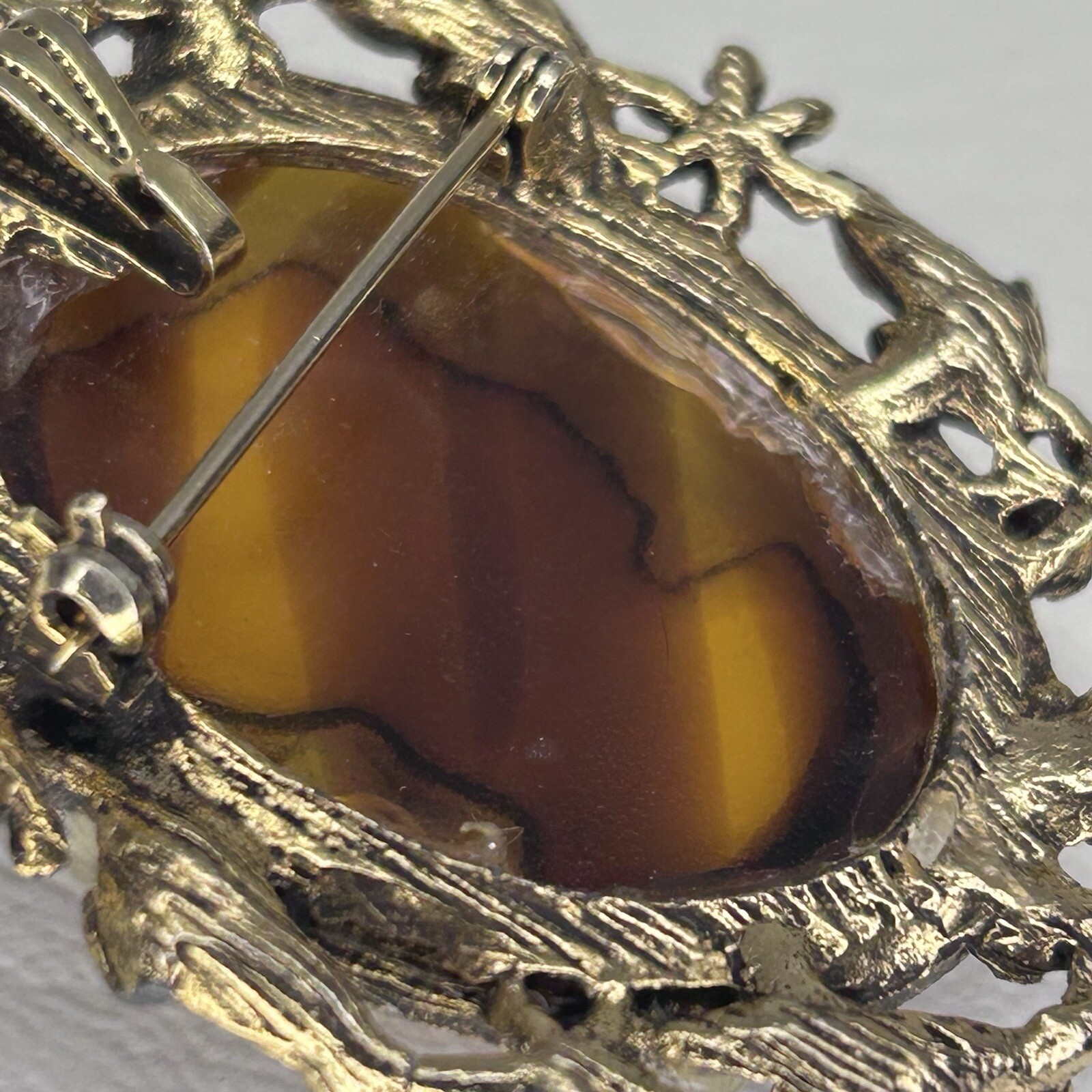 Vintage Cameo Pendant Brooch 2″ Gold Bezel Previously Repaired Read For Info.