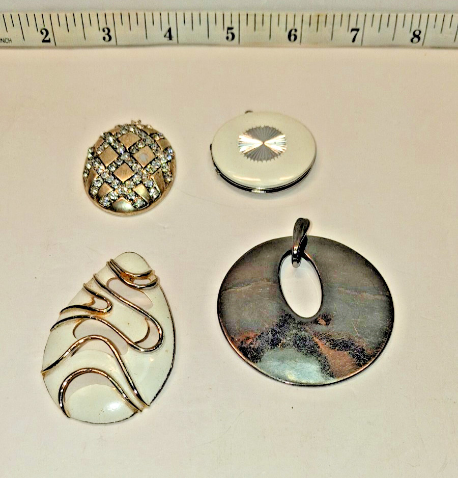 Mixed Lot of 4 of Older Vintage Pendants,Locket,Rhinestone,Signed & Unsigned