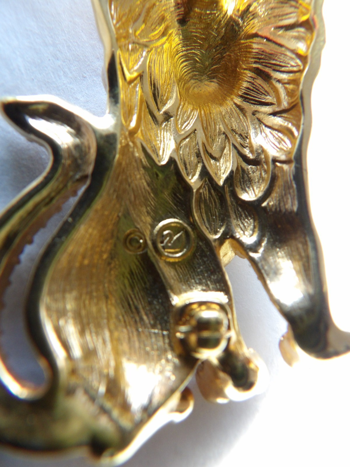 Swarovski Swan Signed Gold Plated Orange/Clear Pave Crystals Lion 2.25” Brooch