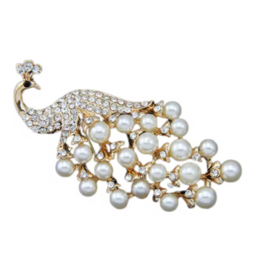 Vintage Style Peacock Bird Rhinestone Crystal White Bird Brooch Pin Pendant Gift