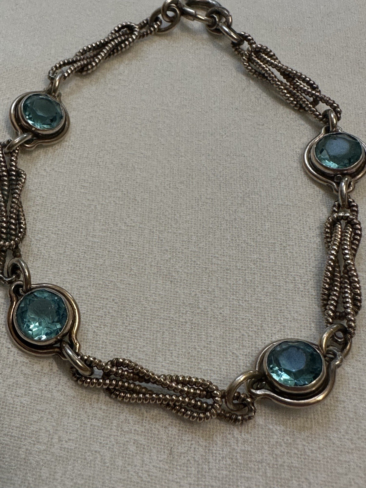 Vintage STURDY 12KT Gold Filled Blue Zircon Color Rhinestone Bracelet 7 IN