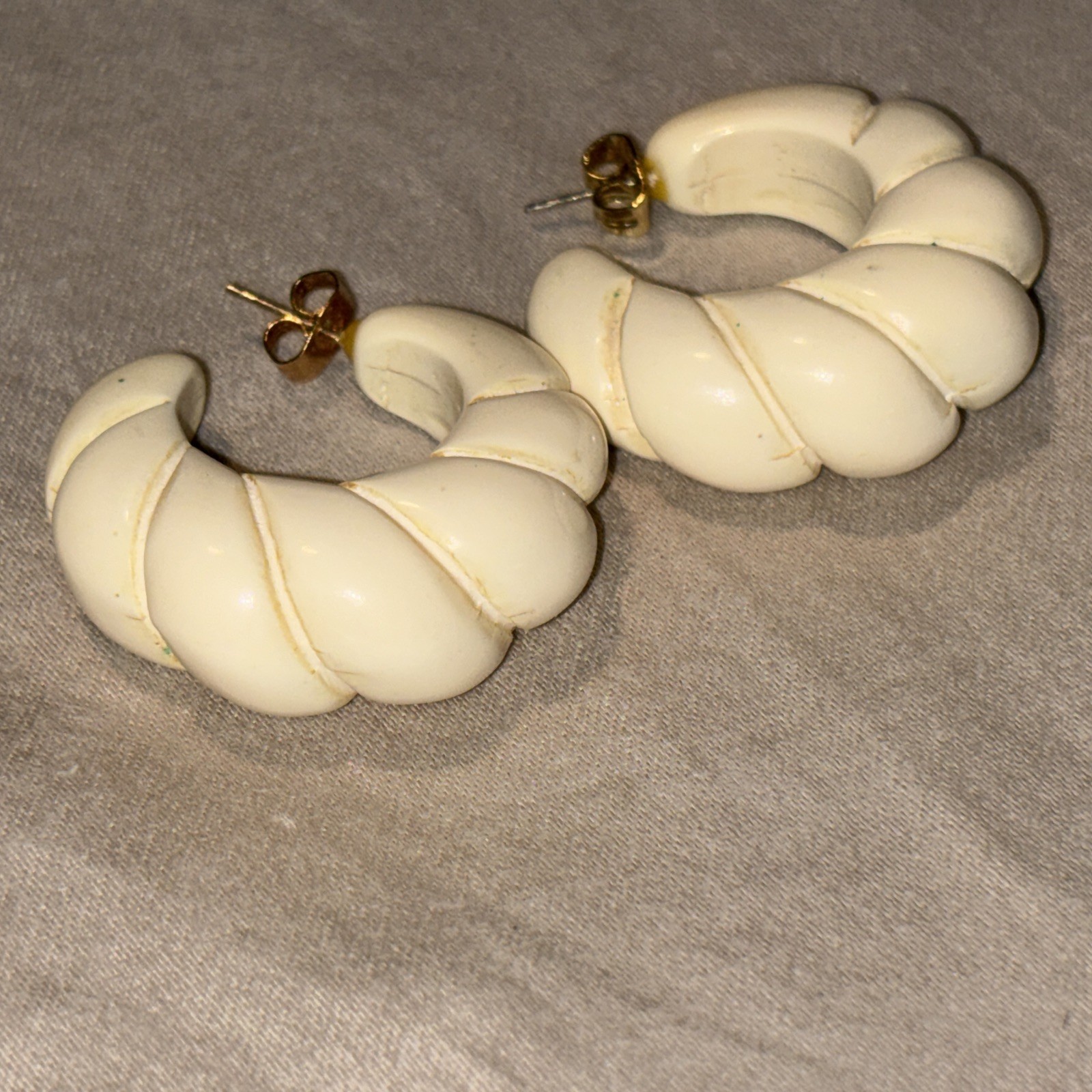 BONE OR CELLULOID HALF HOOP THICK EARRINGS