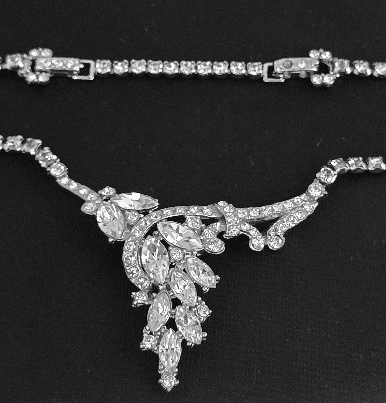 VTG KRAMER STATEMENT MARQUISE CRYSTALS NECKLACE CHOKER☆BRIDAL/ANNIVERSARY☆EC☆17″