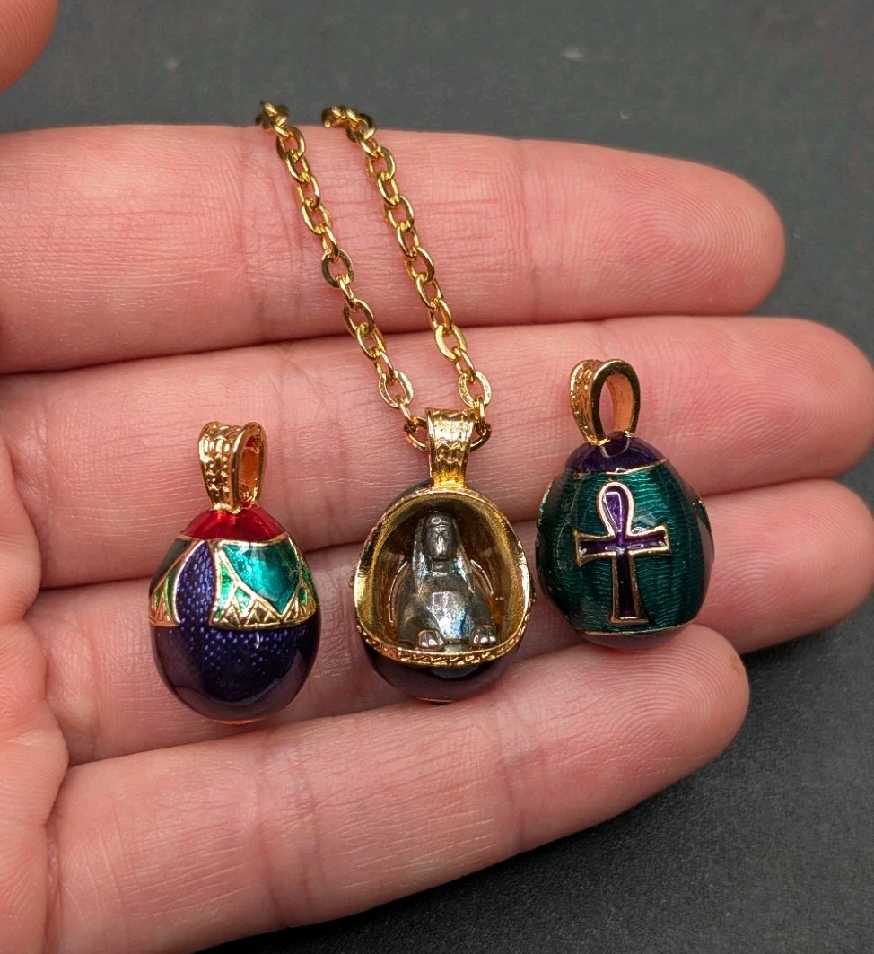 Vtg Edgar Berebi Limited Edition Egyptian Revival Eggs Boat Of Symbols Necklace
