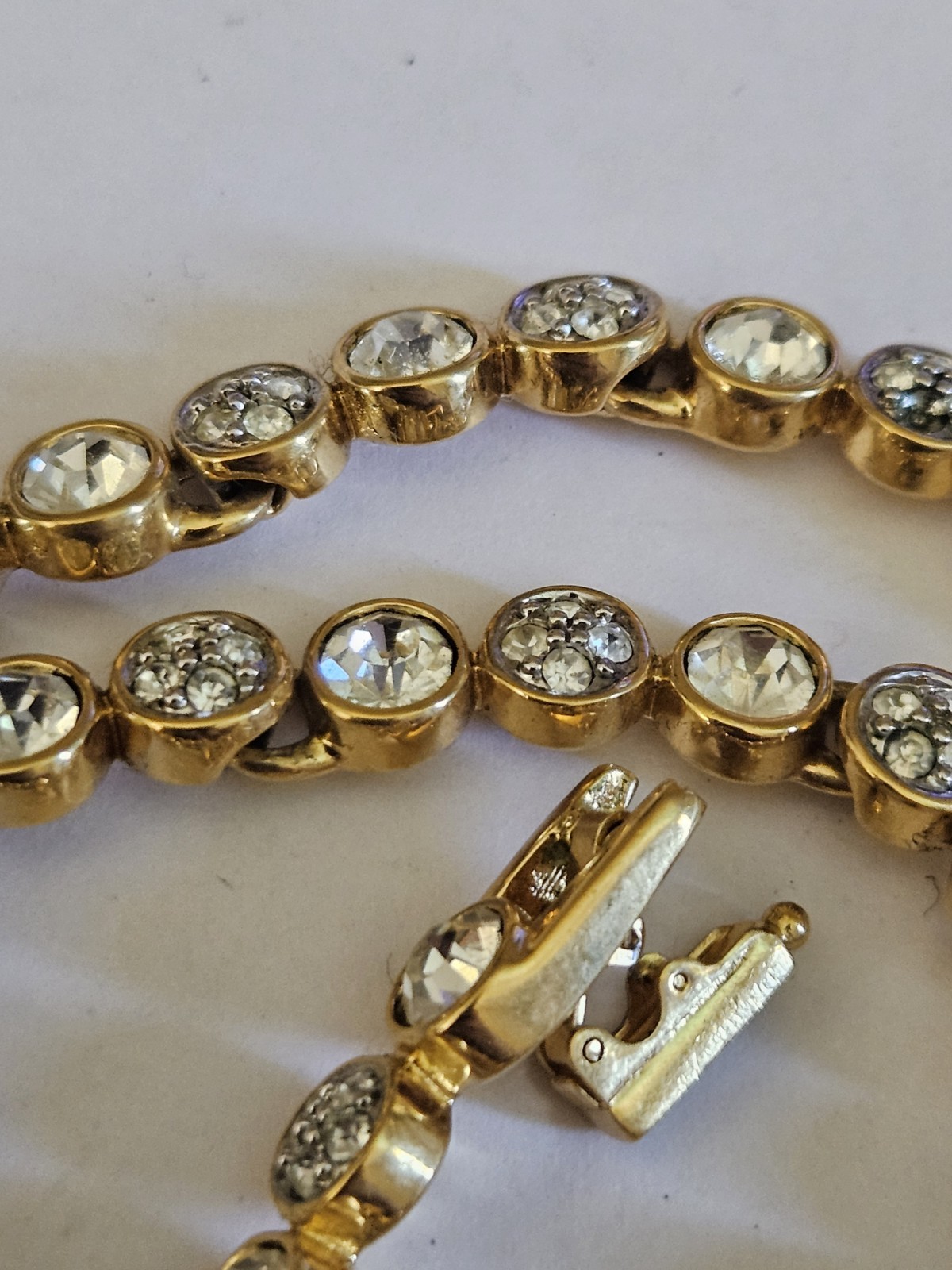 As Is Vintage Swarovski Swan Logo Gold Toneclear Crystal Collar Link Necklace