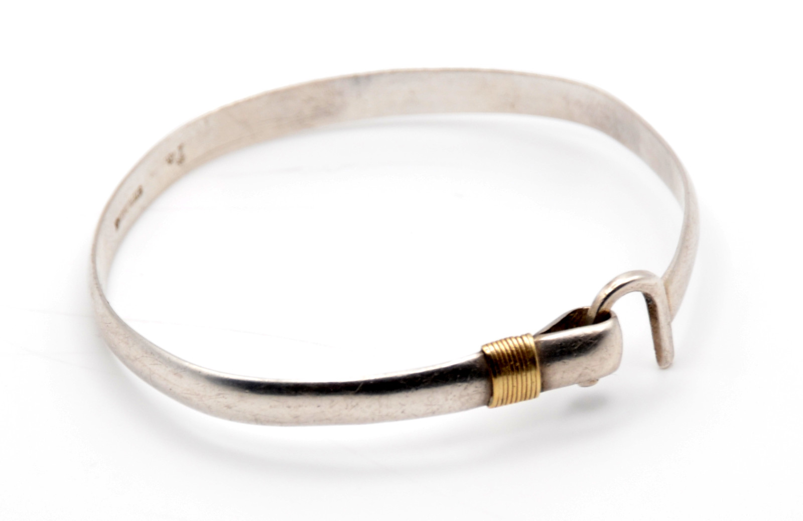 Sterling Silver & 14K Gold Hook Bangle Bracelet 15.88 Grams TM Pat Signature