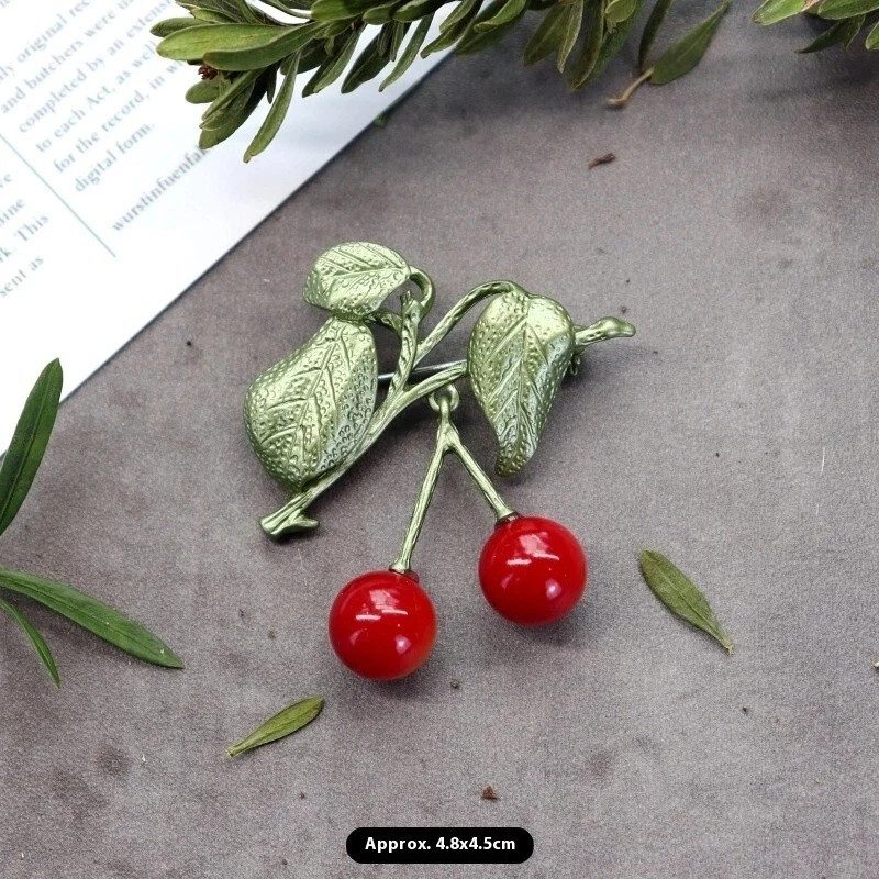 Red Green Color Plant Cherry Brooch Stick Pin Flower New Fashion Elegant