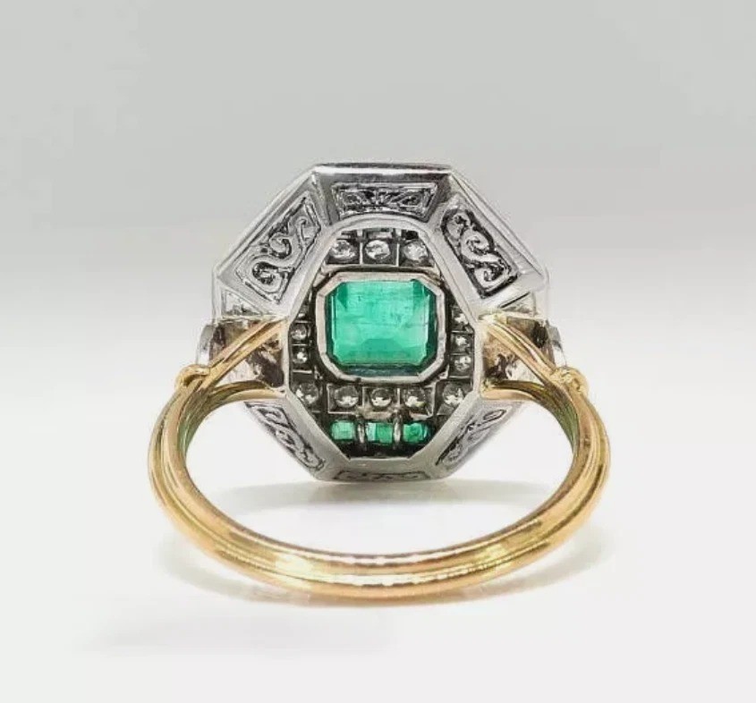 3.55CT Art Deco Style Green Lab Created Emerald Engagement 14K Gold Finish