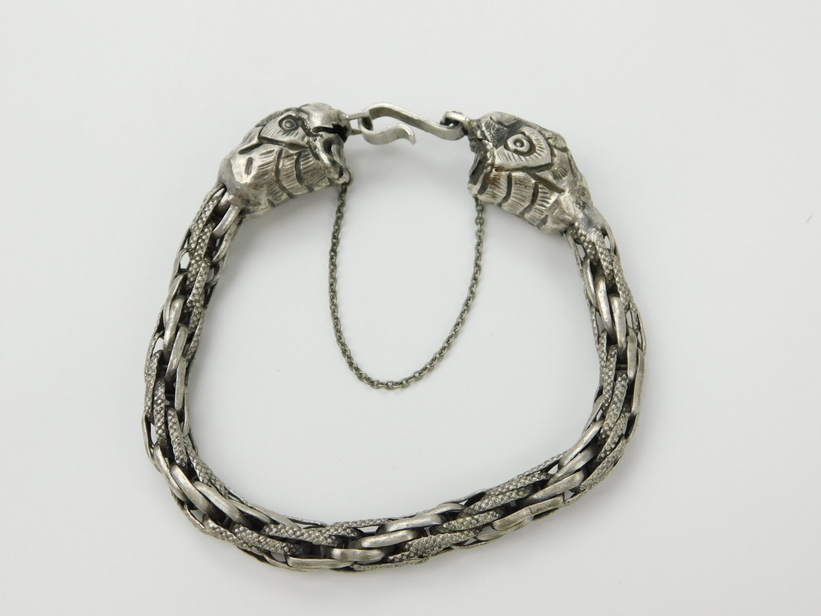 Vintage Sterling Silver Double Head Makara Chain Link Bracelet Hindu 26.6 grams