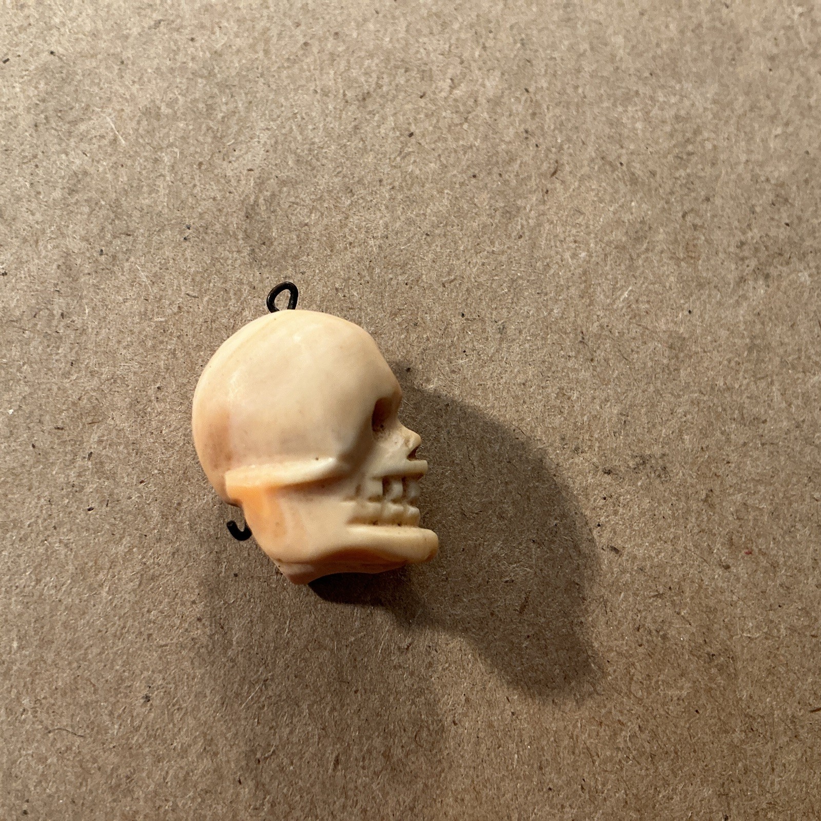 Vintage Miniature Hand Carved “MEMENTO MORI” Human skull Charm
