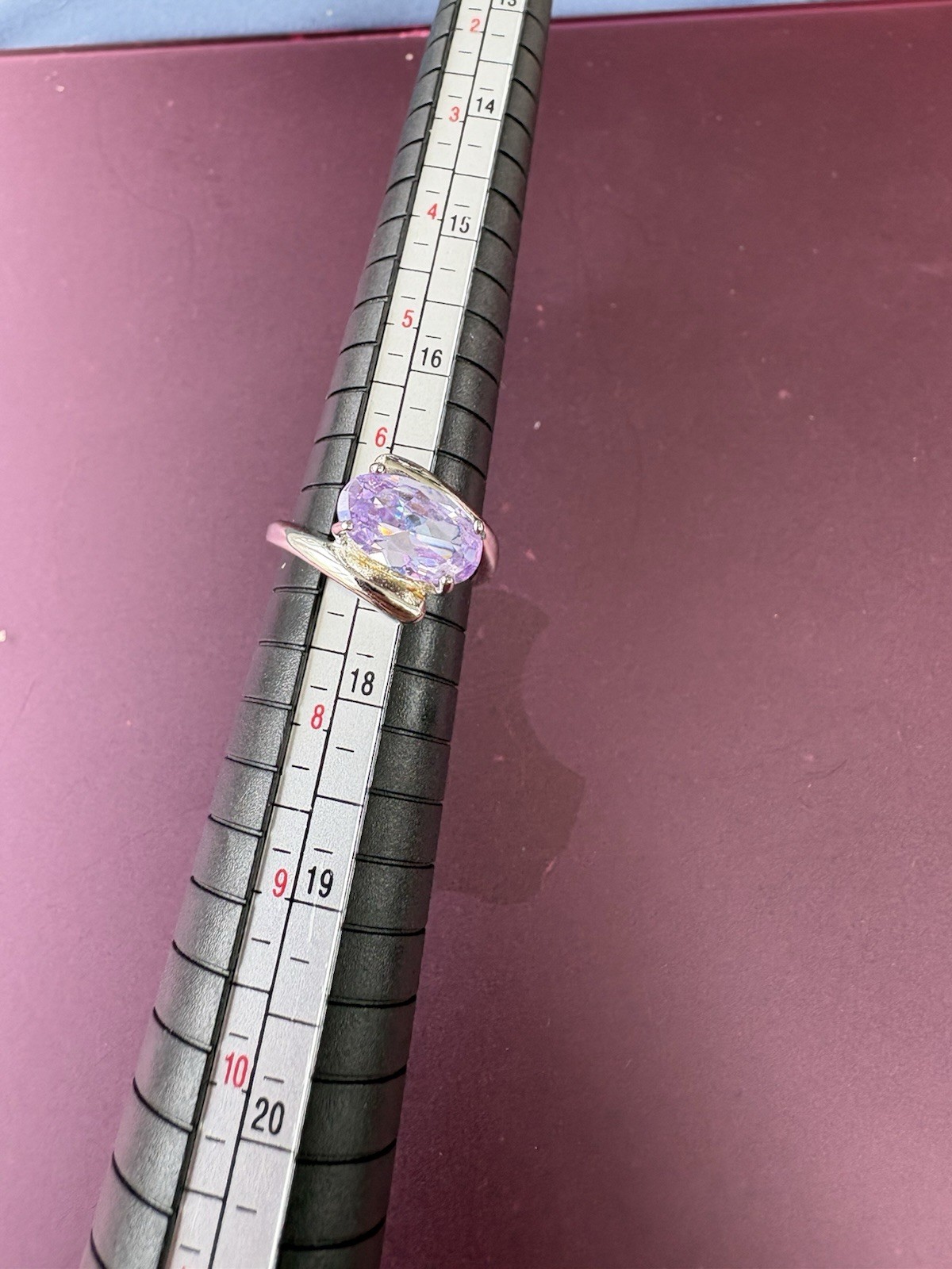 GR China Silver Tone Ring With Purple Rhinestone Size 6 3/4