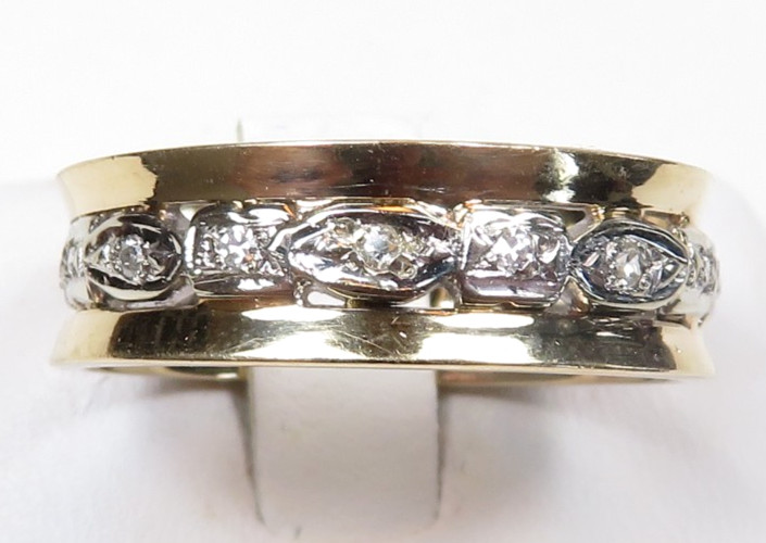 Antique Deco 1920’s 14K Two Tone Eternity Wedding Band Size 8.5 UK-Q1/2 EGL USA