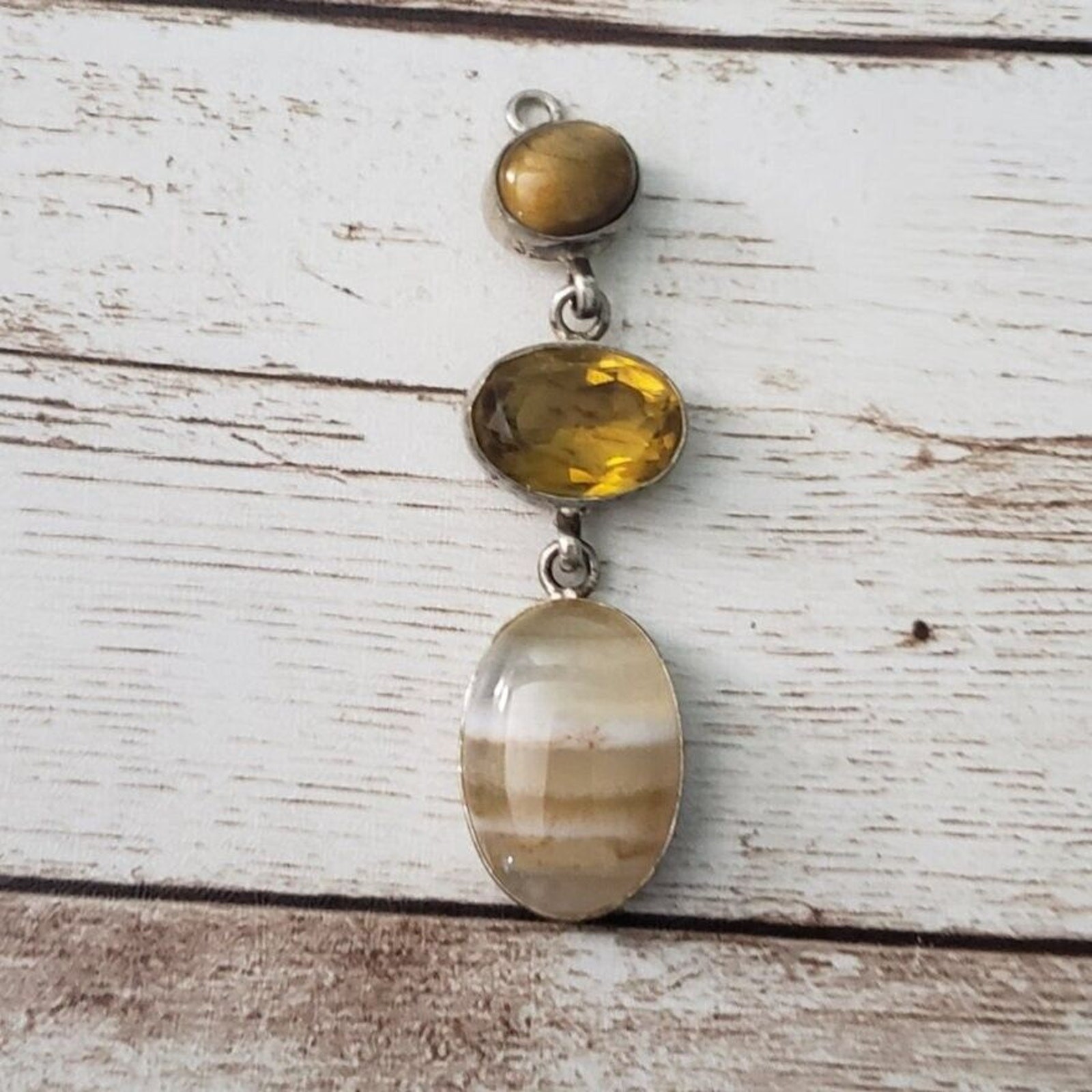 Vintage Pendant Stone Trio Dangle – Tarnished – No Chain Included