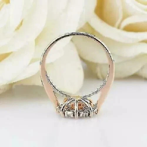 Art Deco Style Lab-Created Diamond & Sapphire Engagement 14K Rose Gold FN Ring