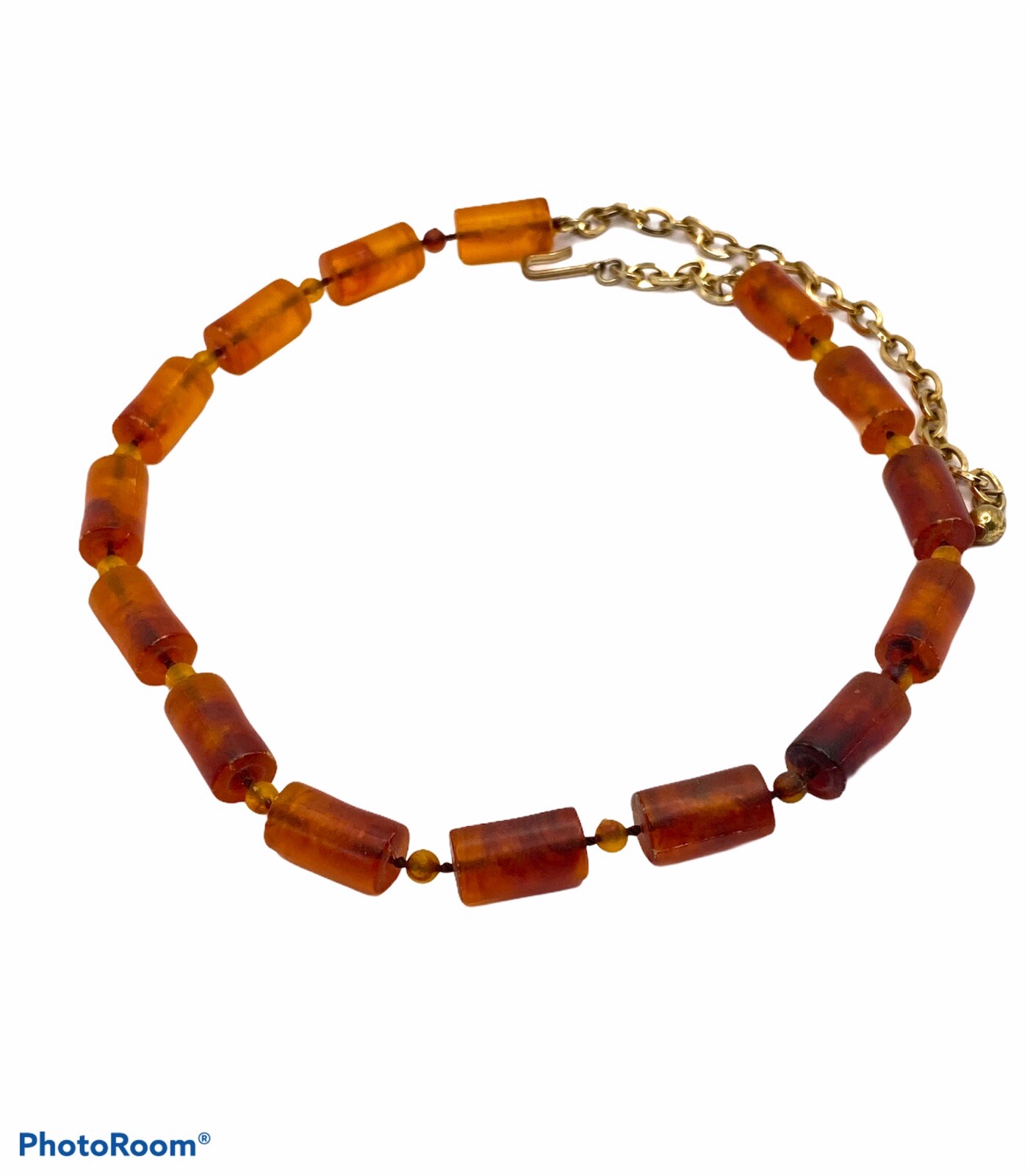 Vintage Necklace Amber Plastic Jewelry Tube Beads Cellulose Acetate 19” Fashion