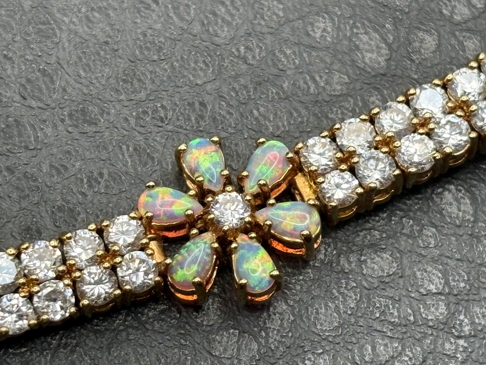 VTG Vermeil Sterling Silver 925 Opal & CZ Tennis Flower Boho Bracelet Floral 8”