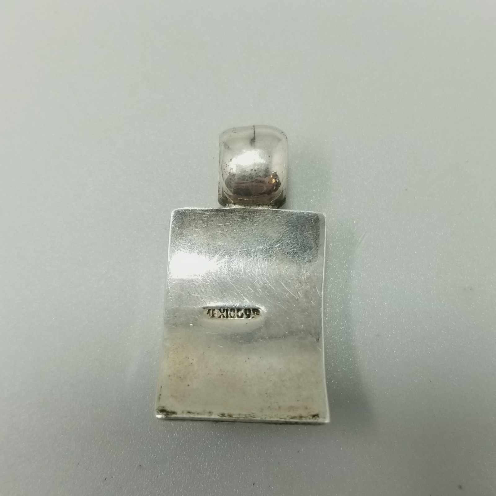 Vintage Sterling Silver Blue Stone Pendant Curved Rectangle Mexico 1 1/2 Inch