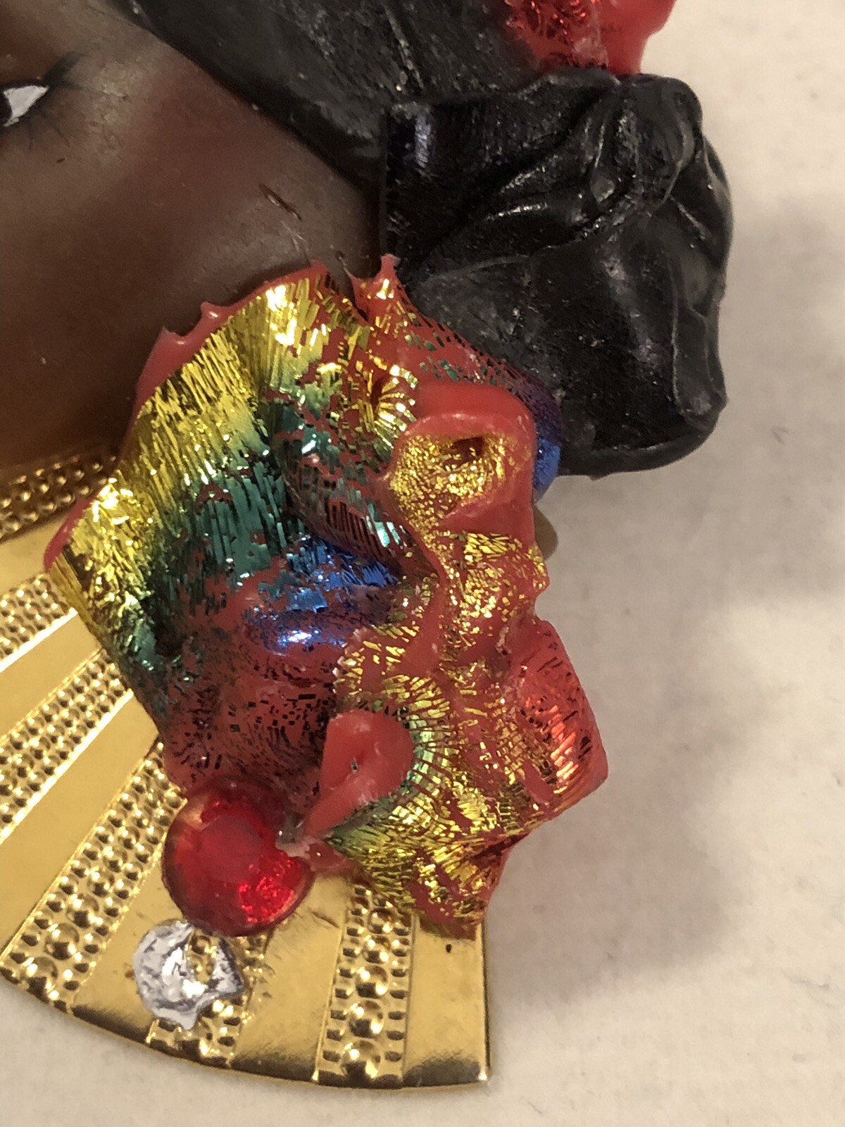 Vintage F Jaretta Lady Head Face Brooch Pin Oil Slick Woman Of Color African