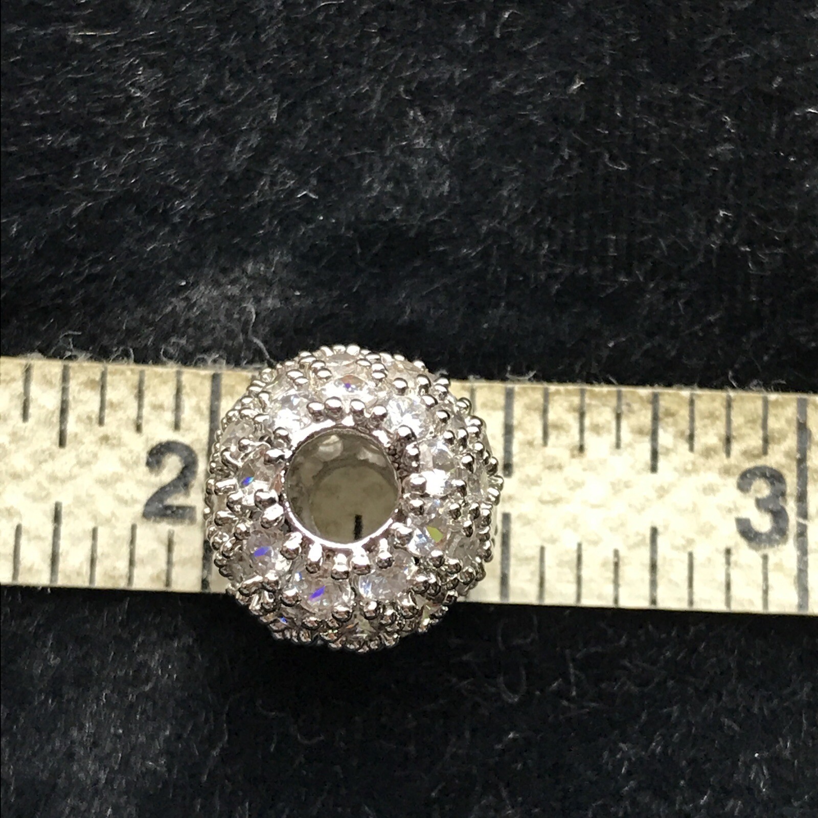 Vintage Silver Tone Pave CZ Ball Design Slide Pendant