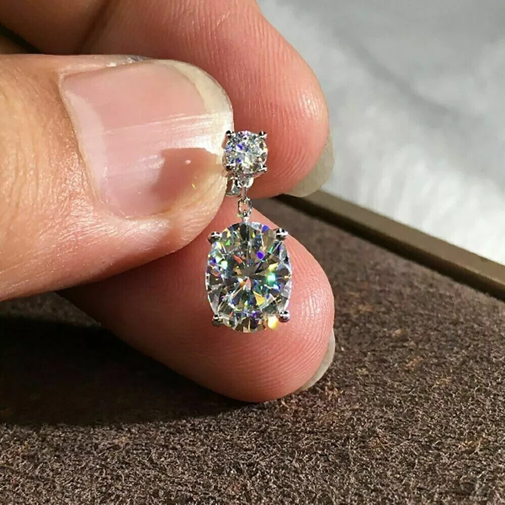 VVS1 14K White Gold FN 2.00Ct Oval Cut Lab Created Diamond Drop/Dangle Earrings